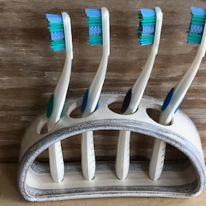 Toothbrush Holder Ceramic Gray and White image 1