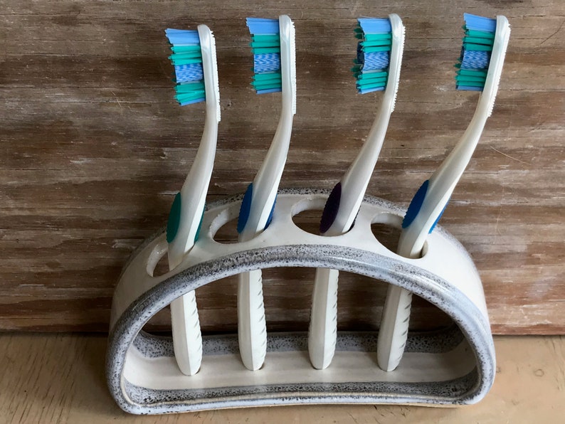 Toothbrush Holder Ceramic Gray and White image 1