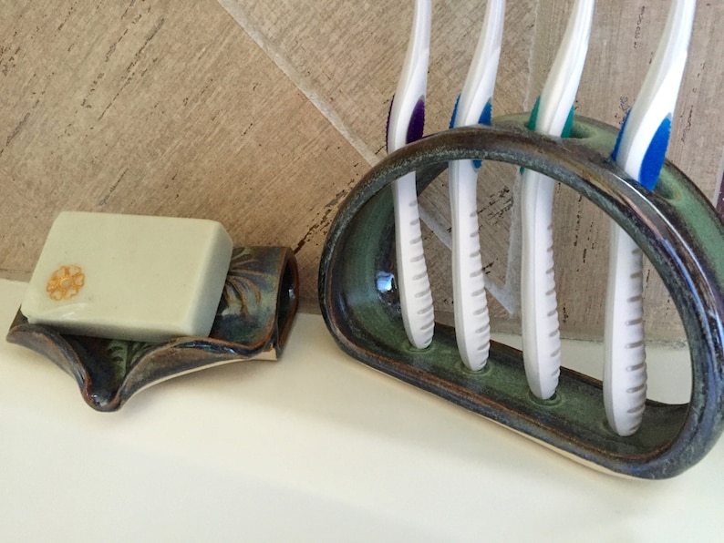 Toothbrush Holder Ceramic Amazon Green Etsy