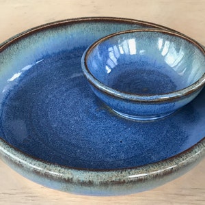Stoneware Olive Server Cherry Server - Lapis Blue and Cappuccino Brown