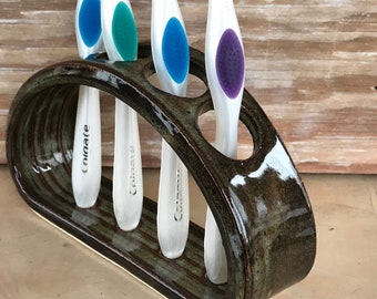Toothbrush Holder Ceramic Bathroom Accessory in Waterfall Brown