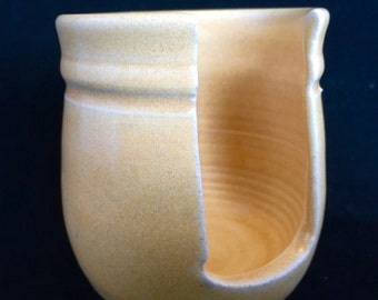 Hand Thrown Ceramic Cup Holder: Buttery Yellow Bathroom Accessory