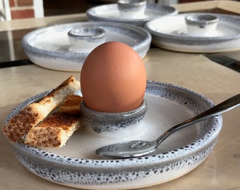 Egg Cup Soft Boiled Egg Server - White and Gray