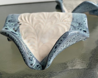 Self Draining Soap Dish, Soap Saver, Draining Dish in White and Bright Peacock Blue