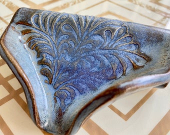 Soap Dish, Self Draining Soap Dish, Soap Saver, Draining Dish in Lapis Blue and Cappuccino Brown