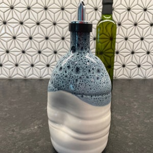 Oil Bottle in White with Bright Peacock Blue
