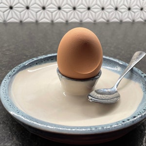 Egg Cup Soft Boiled Egg Server - White and Bright Peacock Blue