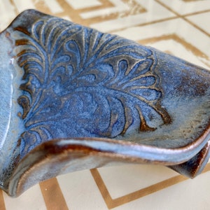 Self Draining Soap Dish in Lapis Blue and Cappuccino Brown