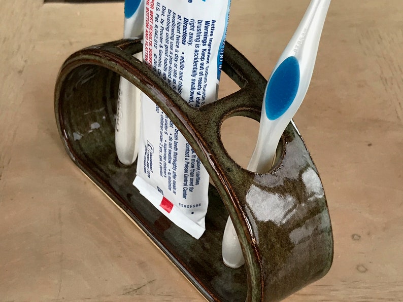 Toothbrush and Toothpaste Holder Ceramic Waterfall Brown 2 Etsy