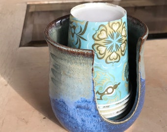 Dixie Cup Holder in Lapis Blue and Cappuccino Brown