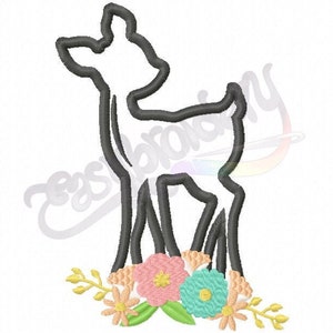 Baby Deer with Flowers Applique - Digital Machine Embroidery Design