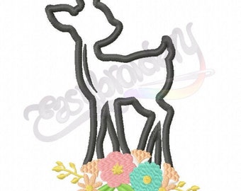 Baby Deer with Flowers Applique - Digital Machine Embroidery Design