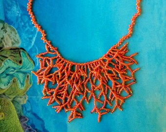 Coral Style Glass Seed Bead Necklace