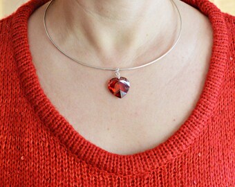 Red Heart Cubic Zirconia Pendant, Pink Heart Cubic Zirconia Pendant on a Silver Plate Chain or a Sterling Silver Plate Necklace Choker