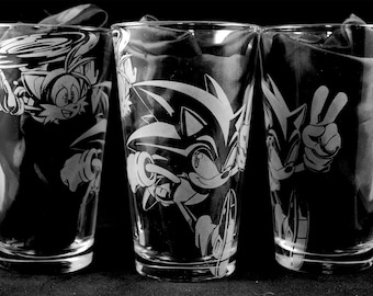 Sonic and Tails Laser Engraved Pint Glass, Tumbler, or Flask