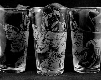Fox McCloud Laser Engraved Pint Glass