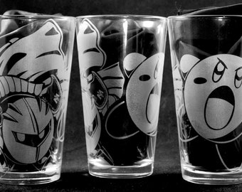 Kirby and Metaknight Laser Engraved Pint Glass