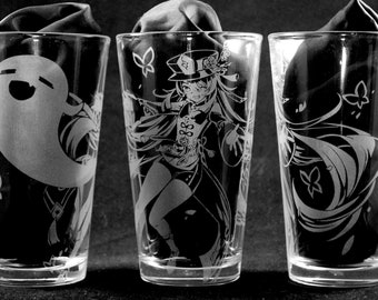 Hu Tao Laser Engraved Pint Glass