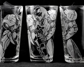 Power Suit Samus Laser Engraved Pint Glass