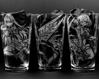 Mythra and Pyra Laser Engraved Pint Glass, Tumbler, or Flask