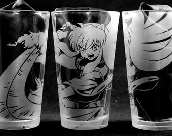 Dog Demon Anime Inu Sessho or Kagome Laser Engraved Pint Glass