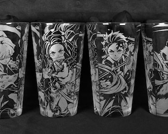 Anime Inspired Laser Engraved Pint Glass or Insulated Tumbler