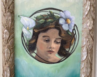 12x9 Framed original oil painting "La Femme Nouveau" by Vanessa Rothe