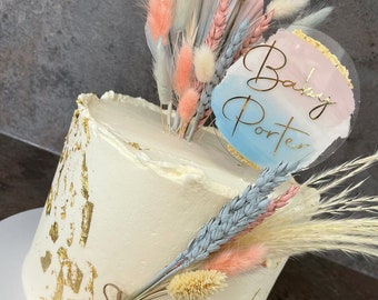 Gender Reveal Baby Shower GLITTER Cake Topper | Acrylic | Personalised Cake Decoration | Handmade | Handpainted