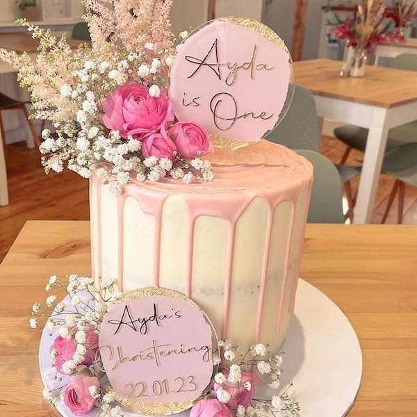 Personalised Gold Leaf Acrylic Cake Topper | Birthday, Christening