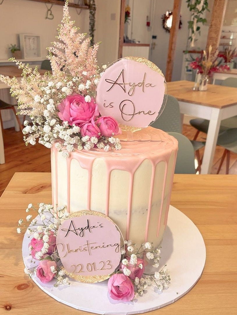 Personalised Gold Leaf Acrylic Topper | Age | Personalised Cake Decoration | Hand-painted | Birthday | Christening | Twin Cake Topper Set