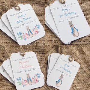 Etichette per bomboniere per baby shower floreale Peter Rabbit