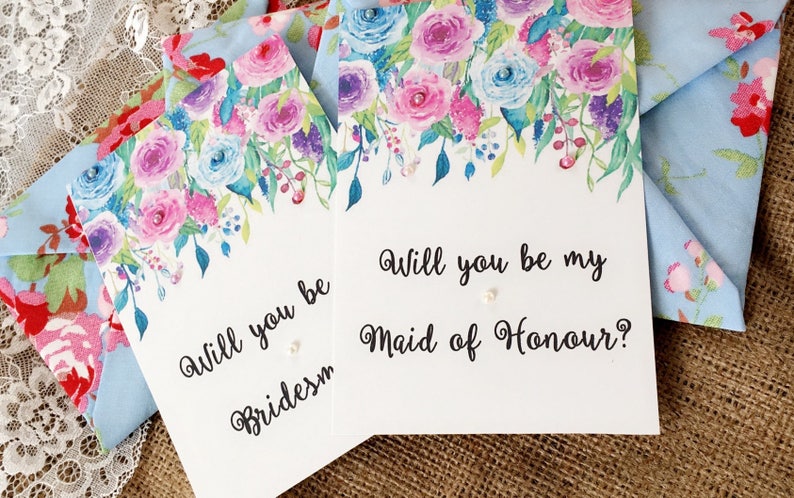 Will you be my Bridesmaid Wedding Floral Card Personalised