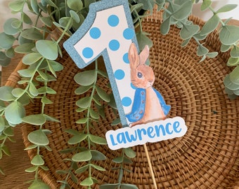 Glitter Peter Rabbit Number Cake Topper, Personalised Birthday Decoration