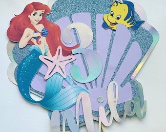 Mermaid Little Themed Little Mermaid Cake Topper Personalised Age birthday baby shower birthday cake