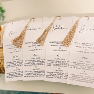 Menu Personalizado | Menu de casamento personalizado com borla | Cartão de visita | Cardápio | Artigos de papelaria luxuosos para casamento | Casamento Elegante
