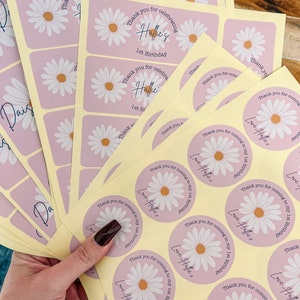 Adesivi personalizzati a tema margherita con fiori / Adesivi per baby shower / Compleanno / Bomboniere / Adesivi a bolle / Adesivi / Adesivi per feste