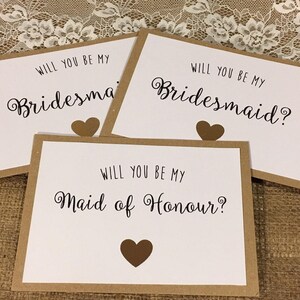 Gold, Rose Gold or Silver Heart Will you be my Bridesmaid Cards