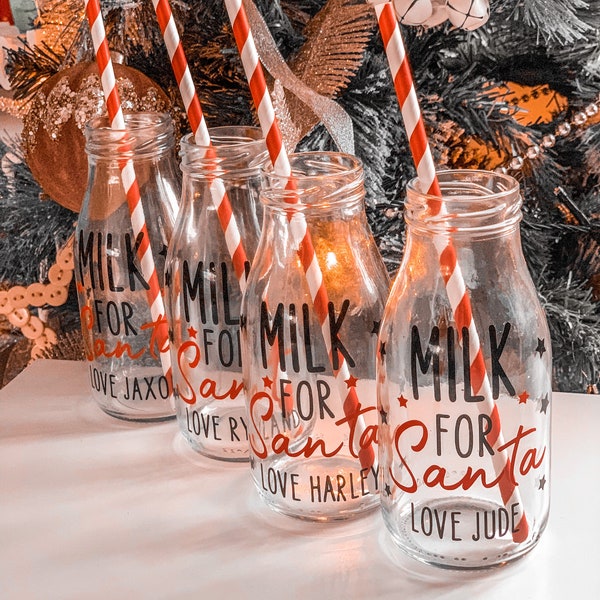 Milk Glass for Santa - personalised vintage style milk glass and paper straw for Santa Santa’s gift Christmas eve