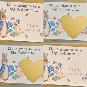 Gender Reveal hart Peter Rabbit Baby Girl Boy Scratch Off Reveal goud kies eigen tekst