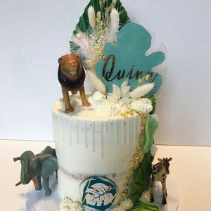 EXCLUSIVE Safari Themed Palm Leaf | Personalised | Happy Birthday | Age Cake Topper | Acrylic Cake Decoration | Handmade | Handpainted