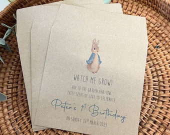 Paquete de semillas personalizado de Peter Rabbit para bautizo y baby shower (paquete de 10) recuerdo personalizado