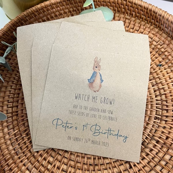 Watch Me Grow Peter Rabbit Christening Packets | Baby Shower | Seed Bags | Birthday | Envelopes | Pack of 10