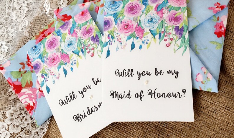 Will you be my Bridesmaid Wedding Floral Card Personalised