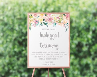 Pastel Floral Unplugged Ceremony Wedding Sign