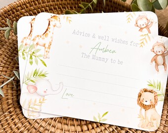 Safari Baby Shower Advice Cards | Jungle Animals, Mum To Be