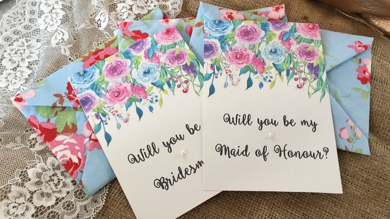 Will you be my Bridesmaid Wedding Floral Card Personalised