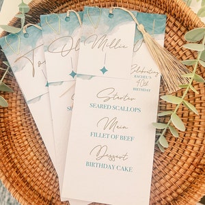 Personalisiertes Menü | Personalisiertes Hochzeitsmenü mit Quaste | Namenskarte | Menü | Luxuriöses Hochzeitspapier | Aquarell | Elegante Hochzeit
