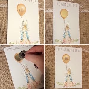 Sexe révélé sur le thème Pierre Lapin | Petite fille | Bébé garçon | Révéler à gratter | Or