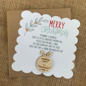 Petite carte de correspondance ronde personnalisée Miss You Hug de Noël, cadeau carte de Noël, cadeau câlin dans votre poche, je pense à vous