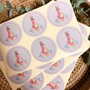 Etichette adesive personalizzate a tema floreale Peter Rabbit / Etichette regalo / Adesivi / Bomboniere / Compleanno / Battesimo / Baby Shower